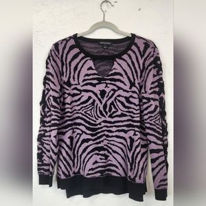 Rock‎ & Republic Pullover Keyhole Sweater Womens L Purple Black Tiger Stripe
